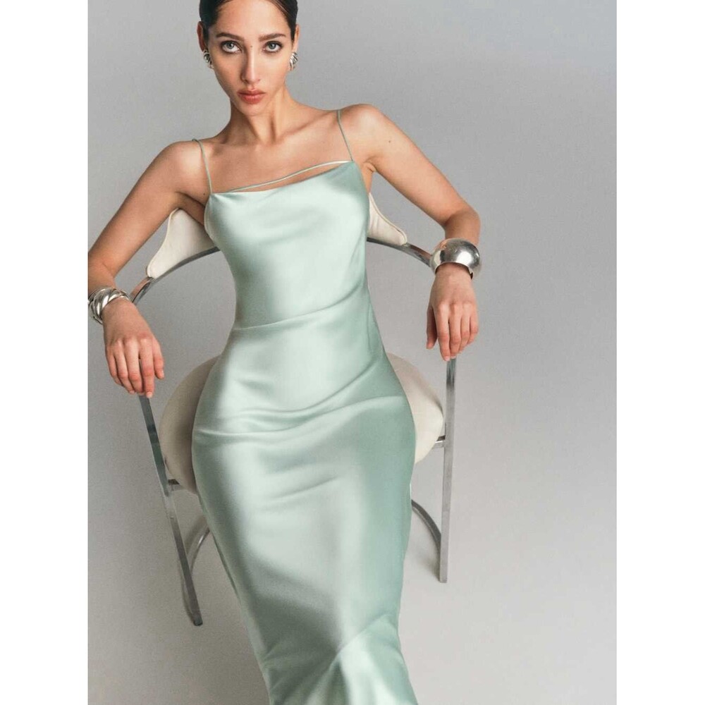 NWOT Reformation Cardi Silk Dress Elegant Mint Green Slip Dress  Orig. $278